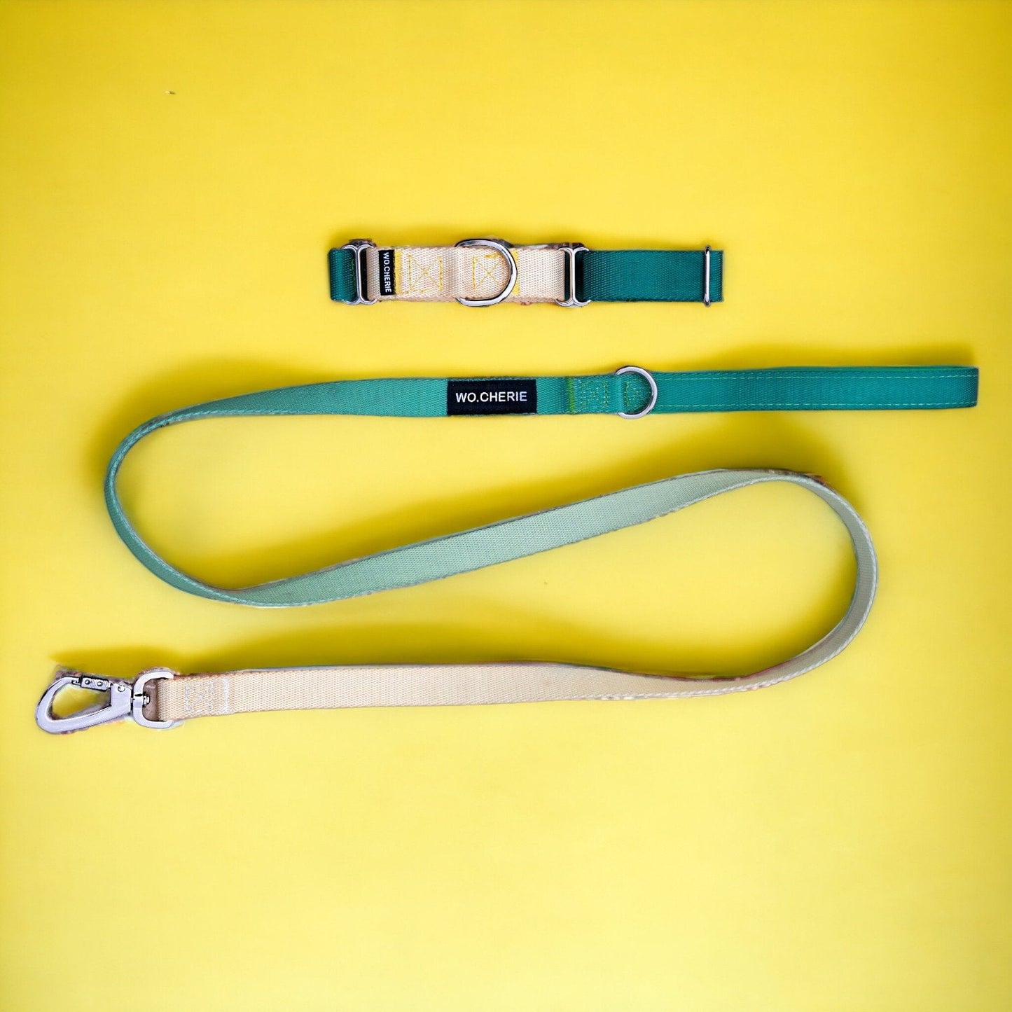 Yellow-green Gradient Dog collar and dog leash Walking Set, 25mm Wide Martingale Dog Collar and Leash