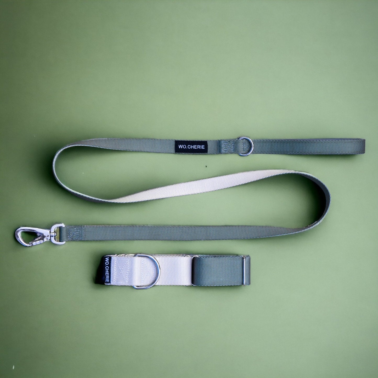 Olive green grey martingale greyhound dog collar and leash walking set, 40mm Wide Martingale Collar and Leash Set for Dogs