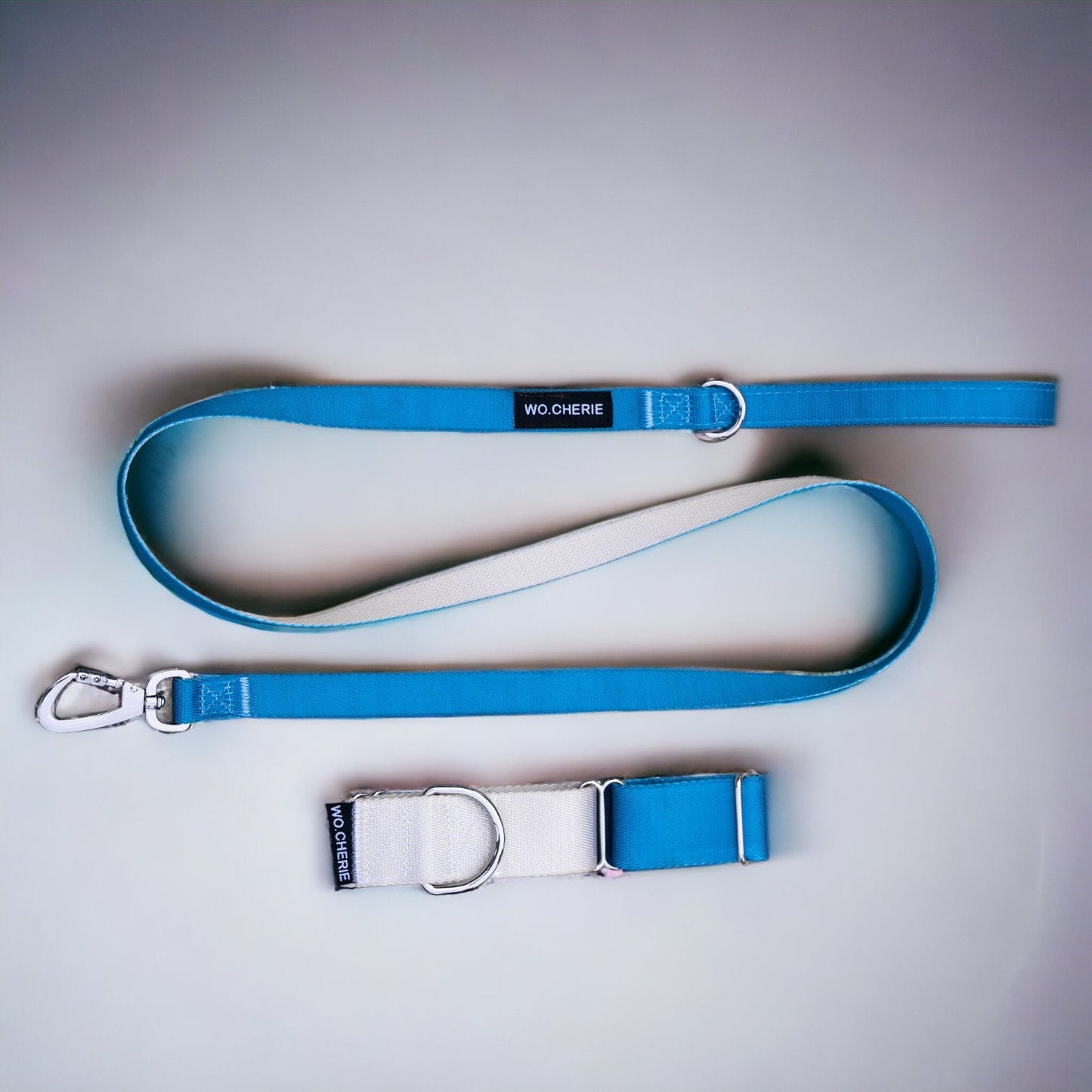 Blue grey martingale greyhound dog collar and leash walking set, 40mm Wide Martingale Collar and Leash Set for Dogs