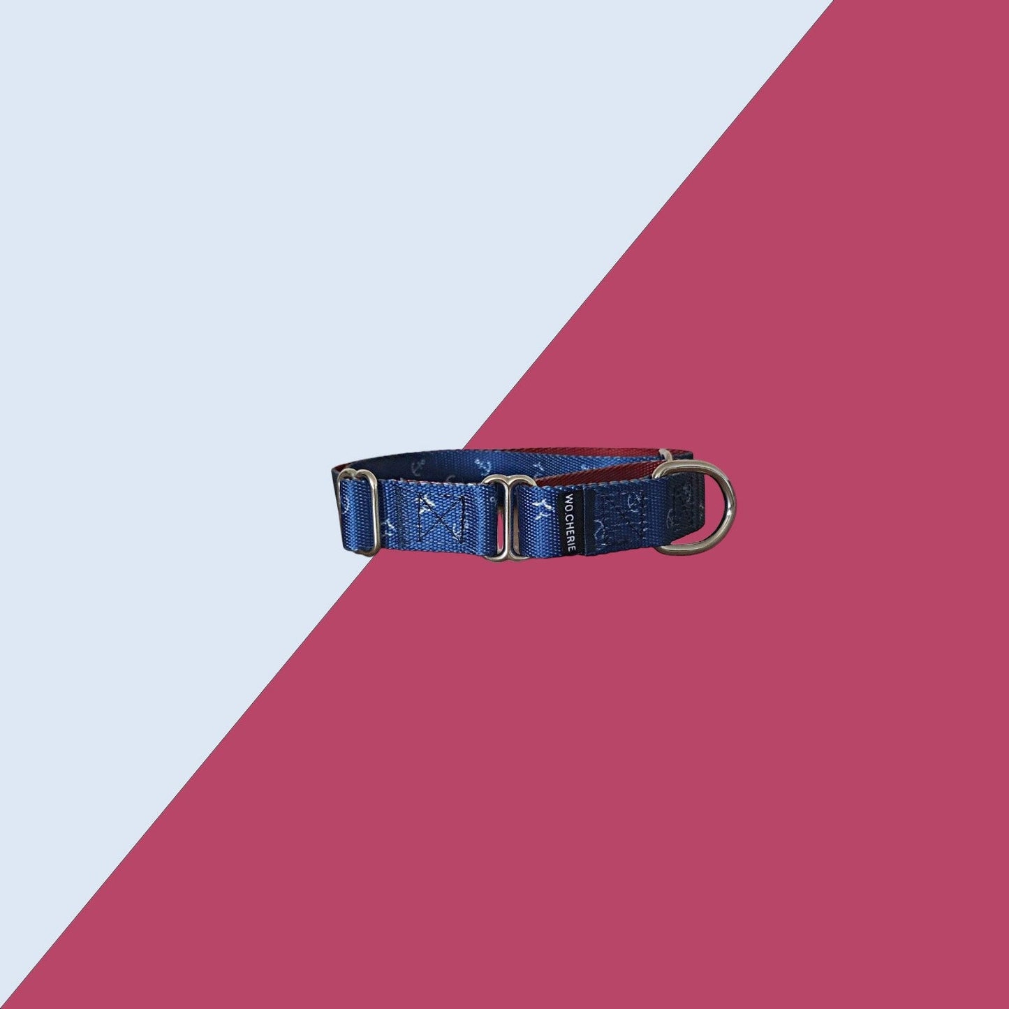 Blue-red with anchors martingale dog collar, 25mm wide, leash optional