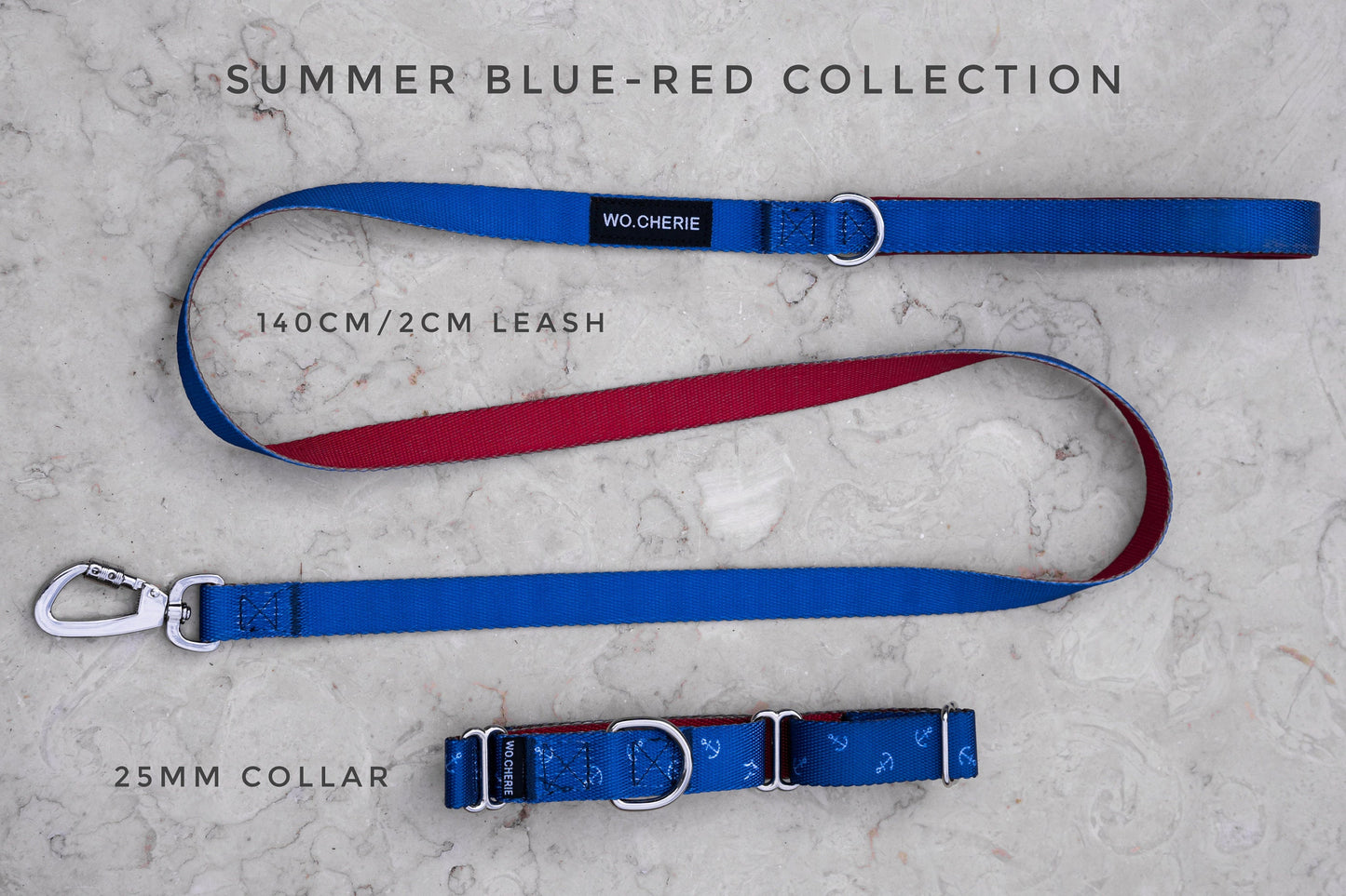 Blue red anchors dog leash with padded handle, 140cm dog lead