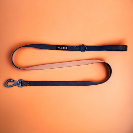 Black orange dog leash with padded handle, 140cm dog lead